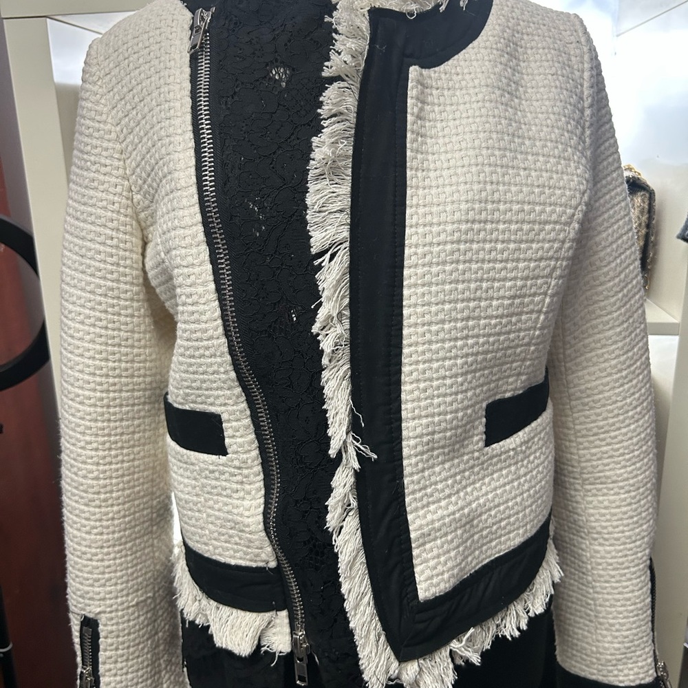 Central Park West Cream and Black Textured Blazer